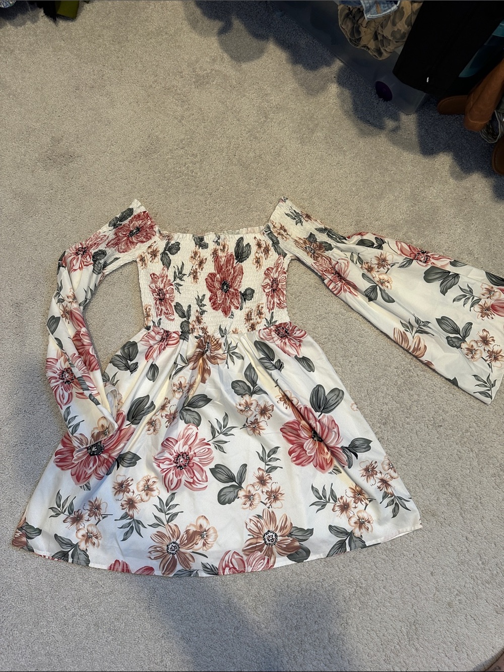 Floral Off-Shoulder Bell Sleeve Dress